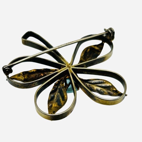 Vintage 1940's Sterling Glass Blue Zircon Brooch - Picture 6 of 6